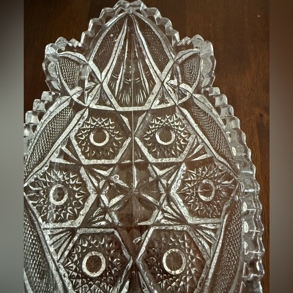 IMPERIAL GLASS RELISH DISH Nucut Pressed Crystal Saw Tooth Edge Vintage 11” - Picture 2 of 11